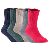 Children's Durable, Stretchable, Thick & Warm Wool Crew Socks. Perfect as Winter Snow Sock and All Seasons FS01, 5 Pair, Size 4Y-6Y, Navy, DarkGrey, Biege, Grey, Red