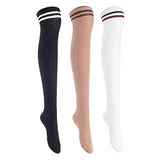 Lian LifeStyle Women's 3 Pairs Over Knee Thigh High Cotton Socks Size 6-9 L1023