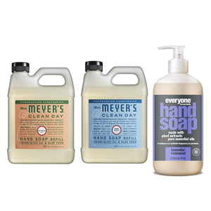 Liquid Hand Soap Refill, 1 Pack Geranium, 1 Pack Rain water, 33 OZ each include 1, 12.75 OZ Bottle of Hand Soap Lavender + Coconut