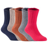 Children's Durable, Stretchable, Thick & Warm Wool Crew Socks. Perfect as Winter Snow Sock and All Seasons FS01, 5 Pair, Size 4Y-6Y, Navy, Biege, Coffee, Grey, Red