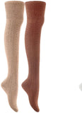 Lian LifeStyle Women's 2 Pairs Adorable Thigh High Cotton Socks LLS1025 Size 6-9