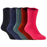 Children's Durable, Stretchable, Thick & Warm Wool Crew Socks. Perfect as Winter Snow Sock and All Seasons FS01, 5 Pair, Size 4Y-6Y, Black, Navy, DarkGrey, Wine, Red