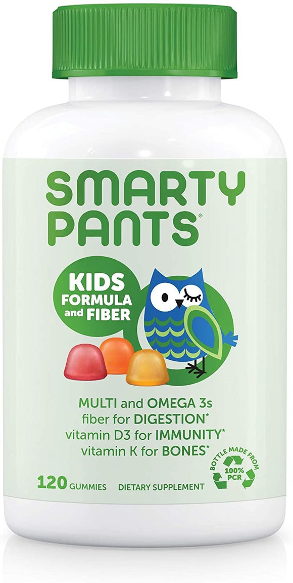 Kids Formula & Fiber Daily Gummy Multivitamin: Fiber for Digestive Health, Vitamin C, D3, & Zinc for Immunity, Omega 3 Fish Oil (EPA & DHA), B6, Methyl B12, 120 Count 6-Packs