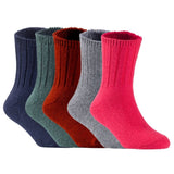 Children's Durable, Stretchable, Thick & Warm Wool Crew Socks. Perfect as Winter Snow Sock and All Seasons FS01, 5 Pair, Size 4Y-6Y, Navy, DarkGrey, Wine, Grey, Red