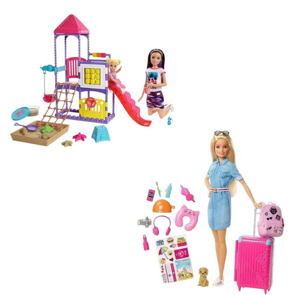 Lian LifeStyle Barbie Bundle, Barbie Skipper Babysitters Inc. + Barbie Travel Doll with Blonde Doll. 2 Packs
