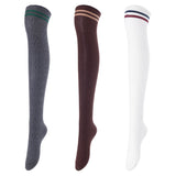 Lovely Annie Women's 3 Pairs Incredible Durable Super Soft Unique Over Knee High Thigh High Cotton Socks Size 6-9 A1023(DarkGrey,Coffee,White)