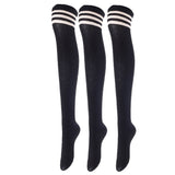 Lovely Annie Big Girl's Women's 3 Pairs Incredible Durable Super Soft Unique Over Knee High Thigh High Cotton Socks Size 6-9 A1022(Black)