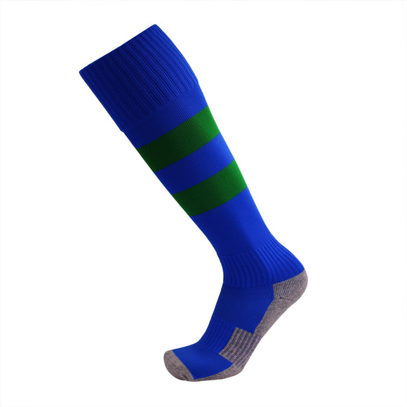 1 Pair Wonderful Women's Knee High Sports Socks. Perfect for Fitness, Gym and Any Workout or Sport Size 6-9 Size L MS1604001 (Blue w/ Green Strip)