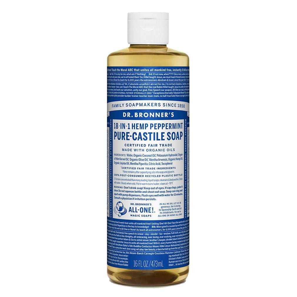 Pure-Castile Liquid Soap (Peppermint, 16 ounce) - Made with Organic Oils, 18-in-1 Uses: Face, Body, Hair, Laundry, Pets and Dishes, Concentrated, Vegan - Pack of 2