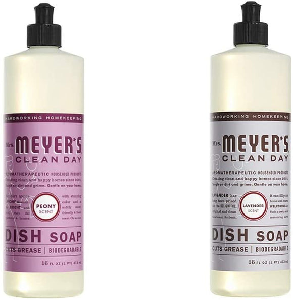 Mrs. Meyers Clean Day Liquid Dish Soap, 1 Pack Peony, 1 Pack Lavender, 16 OZ each