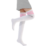 Lovely Annie Women's 1 Pair Incredible Thigh High Cotton Socks, Durable And Super Soft. Unique Over Knee High Ladies Socks Size 4.5-8.5(Pink Strip)