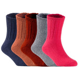 Children's Durable, Stretchable, Thick & Warm Wool Crew Socks. Perfect as Winter Snow Sock and All Seasons FS01, 5 Pair, Size 4Y-6Y, Navy, Coffee, Wine, Grey, Red
