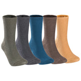 Lovely Annie 5 Pairs Gorgeous Comfy Super Comfortable Big Girls Women's Wool Crew Socks. Strong, Soft with Unique Designs L1840 Size 5-11 5P5C-1 (Dark Sea Green, Dark Gray,Cadet Blue,Caramel, Turmeric)