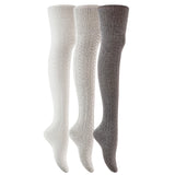 Lian LifeStyle Women's Big Girl's 3 Pairs Thigh High Cotton Socks J1025 Size 6-9