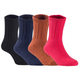Children's Durable, Stretchable, Thick & Warm Wool Crew Socks. Perfect as Winter Snow Sock and All Seasons FS01, 4 Pair, Size 4Y-6Y, Black, Navy, Coffee, Red