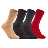 Lian LifeStyle Gorgeous Big Girls Women's 4 Pair Wool Crew Socks Size 6-9 FS03, Color (Beige,Black,DarkGrey,Red)
