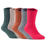 Children's Durable, Stretchable, Thick & Warm Wool Crew Socks. Perfect as Winter Snow Sock and All Seasons FS01, 5 Pair, Size 4Y-6Y, DarkGrey, Biege, Coffee, Grey, Red