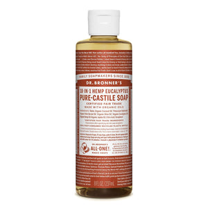Pure-Castile Liquid Soap (Eucalyptus, 8 ounce) - Made with Organic Oils, 18-in-1 Uses: Face, Body, Hair, Laundry, Pets and Dishes, Concentrated, Vegan, Non-GMO - Pack of 6