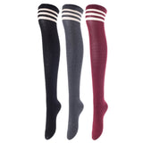Lovely Annie Big Girl's Women's 3 Pairs Incredible Durable Super Soft Unique Over Knee High Thigh High Cotton Socks Size 6-9 A1022(Black,DG,Wine)