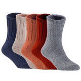 Children's Durable, Stretchable, Thick & Warm Wool Crew Socks. Perfect as Winter Snow Sock and All Seasons FS01, 5 Pair, Size 4Y-6Y, Navy, Biege, Coffee, Wine, Grey