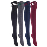 Lian LifeStyle Women's 4 Pairs Thigh High Cotton Socks LW1023 Size 6-9