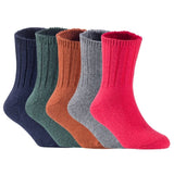 Children's Durable, Stretchable, Thick & Warm Wool Crew Socks. Perfect as Winter Snow Sock and All Seasons FS01, 5 Pair, Size 4Y-6Y, Navy, DarkGrey, Coffee, Grey, Red