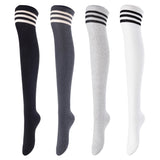 Incredible Women's 4 Pairs Thigh High Cotton Socks Unique, Durable, Super Soft For Everyday Relaxed Feet LA1022 One Size (Black, Dark Grey, Grey, White)