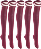 Lian LifeStyle Big Girl's Women's 5 Pairs Thigh High Cotton Socks Size 6-9 L1022