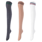 Lovely Annie Women's 3 Pairs Incredible Durable Super Soft Unique Over Knee High Thigh High Cotton Socks Size 6-9 A1023(DarkGrey,Khaki,White)