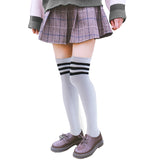 Lovely Annie Women's 1 Pair Incredible Thigh High Cotton Socks, Durable And Super Soft. Unique Over Knee High Ladies Socks Size 4.5-8.5(Black Strip)