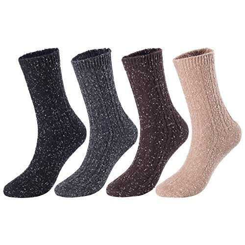 Women's&Big Girl's 4 Pairs Pack Fashion Soft Cotton Crew Socks Size 5-9 HR1614-4P4C-03(Black, Dark Grey, Coffee, Tan)