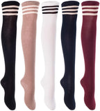 Lian LifeStyle Big Girl's Women's 5 Pairs Thigh High Cotton Socks Size 6-9 L1022