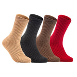 Lian LifeStyle Gorgeous Big Girls Women's 4 Pair Wool Crew Socks Size 6-9 FS03, Color (Beige,Black,Brown,Red)