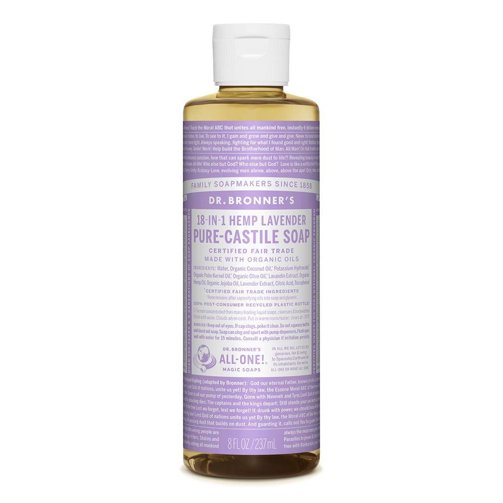 Pure-Castile Liquid Soap (Lavender, 8 ounce) - Made with Organic Oils, 18-in-1 Uses: Face, Body, Hair, Laundry, Pets and Dishes, Concentrated, Vegan, Non-GMO - Pack of 5