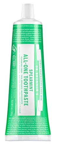 All-One Toothpaste (Spearmint, 5 ounce) - 70% Organic Ingredients, Natural and Effective, Fluoride-Free, SLS-Free, Helps Freshen Breath, Reduce Plaque, Whiten Teeth (5 Ounce) 4 Pack