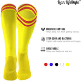 Lian LifeStyle Adult's 2 Pairs Knee High Sports Socks Striped Size 6-9