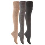 Lian LifeStyle Women's 3 Pairs Adorable Thigh High Cotton Socks J1025 Size 6-9