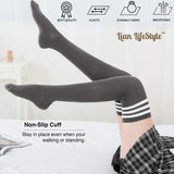 Lian LifeStyle Big Girls' Women's 4 Pairs Thigh High Cotton Socks L1022 Size 6-9