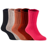 Children's Durable, Stretchable, Thick & Warm Wool Crew Socks. Perfect as Winter Snow Sock and All Seasons FS01, 5 Pair, Size 4Y-6Y, Black, Biege, Coffee, Wine, Red