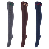 Lovely Annie Women's 3 Pairs Incredible Durable Super Soft Unique Over Knee High Thigh High Cotton Socks Size 6-9 A1023(DarkGrey,Coffee,Navy)