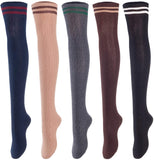 Lian LifeStyle Women's 5 Pairs Knee High Thigh High Cotton Socks Size 6-9 L1023