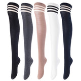 Lovely Annie Women's 5 Pairs Incredible Durable Super Soft Unique Over Knee High Thigh High Cotton Socks Size 6-9 A1022(Black,DG,Khaki,White,Navy)