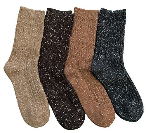Women's&Big Girl's 4 Pairs Pack Fashion Soft Cotton Crew Socks Size 5-9 HR1614-4P4C-06(Coffee, Brown, Tan, Navy)