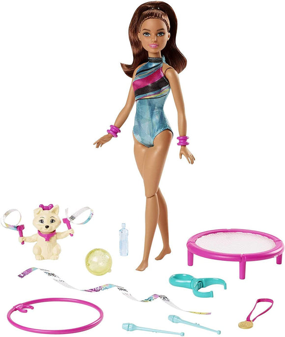 Barbie Dreamhouse Adventures Teresa Spin ‘n Twirl Gymnast Doll, 11.5-inch Brunette, in Leotard, with Accessories