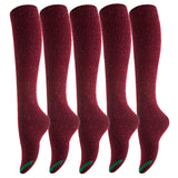Lovely Annie 5 Pairs Cute Knee High Cotton Socks for Women. Cozy, Fluffy, and Fancy With a Wide Color And Size Range LA8212 Size 6-9 (Wine)