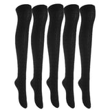 Lian LifeStyle Women's 5 Pairs Adorable Comfortable Soft Thigh High Over Knee High Cotton Socks Size 6-9 L1024 (Black)