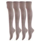 AATMart Awesome Women's 4 Pairs Thigh High Cotton Socks Soft, Super Durable Perfect as Winter Socks ATT1024 Size 6-9 (Dark Grey)