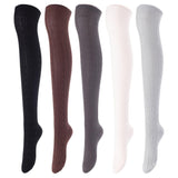 Lovely Annie Women's 5 Pairs Incredible Durable Super Soft Unique Over Knee High Thigh High Cotton Socks Size 6-9 A1024(Black,Coffee,DG, Beige,Grey)