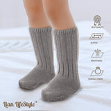 Lian LifeStyle Fascinating Children's 1 Pair Knee High Wool Blend Boot Socks Resistant, Comfortable and Health Focused, FS02 Size S (0-2Y) (Dark Gray)