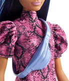 Barbie Fashionistas Doll with Blue Hair Wearing Pink & Black Dress, White Sneakers & Bag, Toy for Kids 3 to 8 Years Old